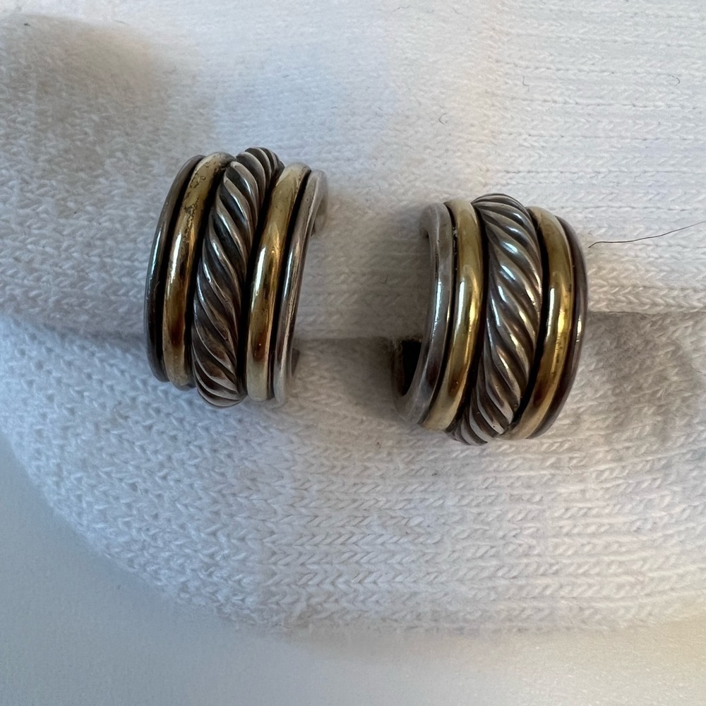 David Yurman 14K and Sterling Silver Huggies Earrings. Excellent Condition.